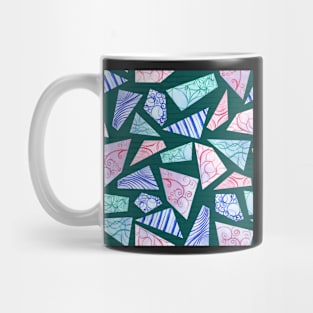 Pastel colored doodle watercolor polygon shapes on dark green Mug